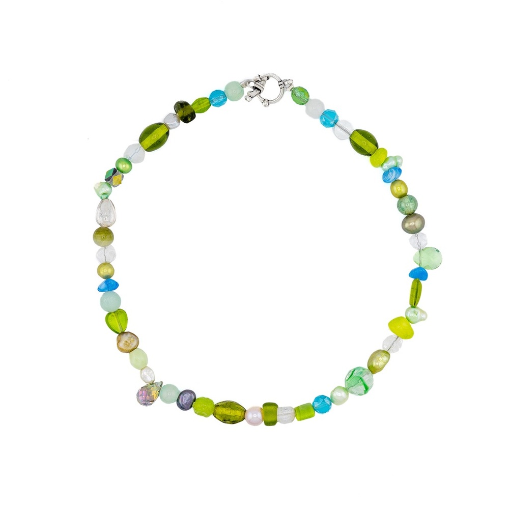 homemade green glass beaded necklace